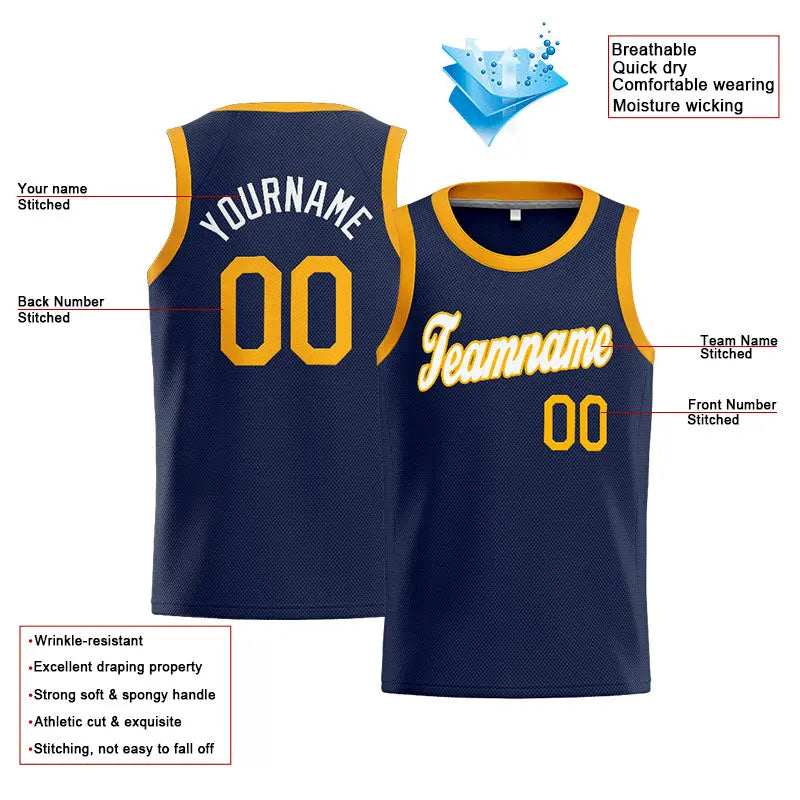 Custom Stitched Basketball Jersey for Men, Women And Kids Navy-White-Yellow enthsush