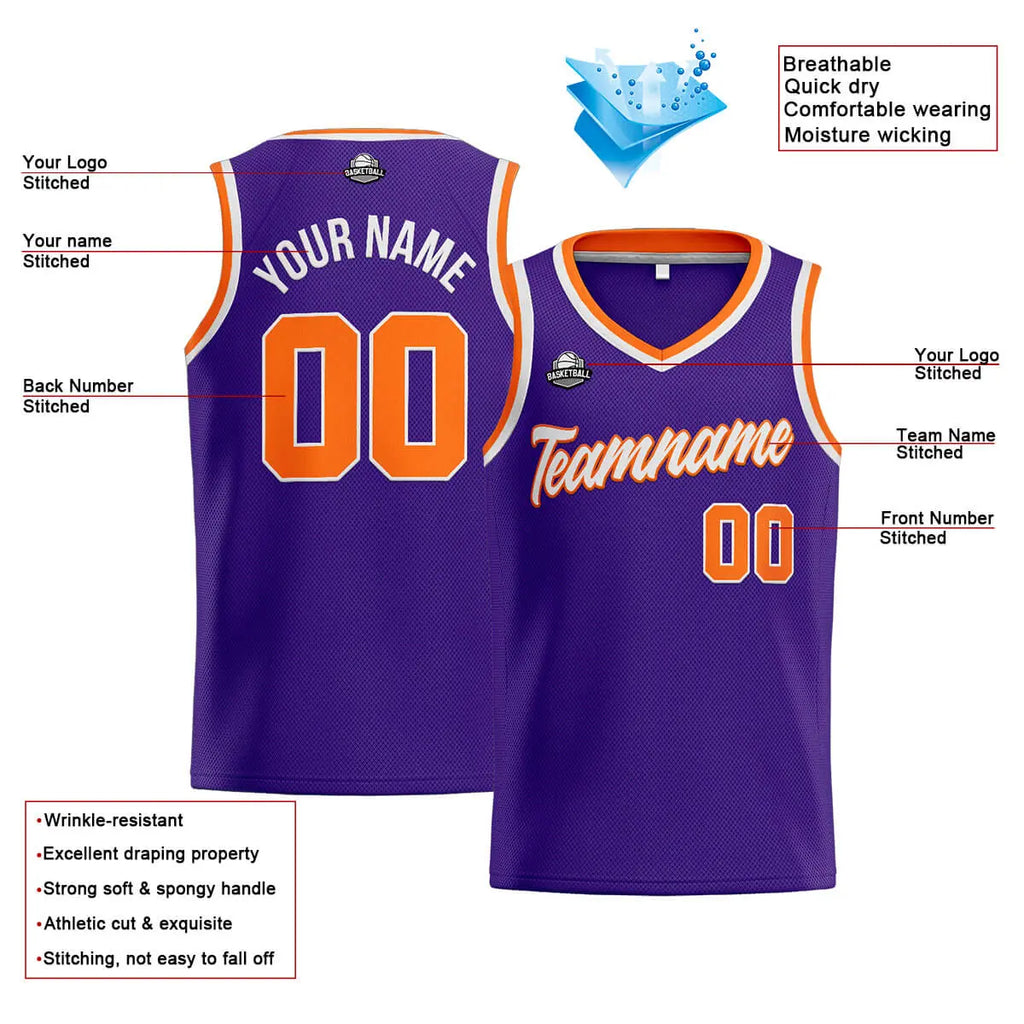 Custom Stitched Basketball Jersey for Men, Women  And Kids Purple-Orange enthsush