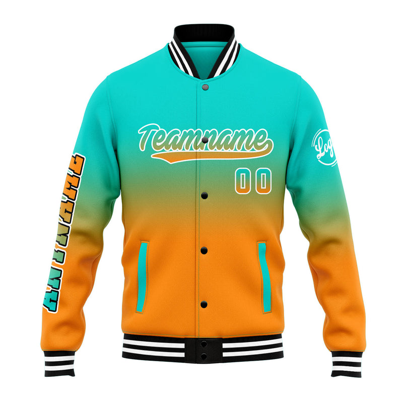 Custom Gradient Varsity Jacket Letterman jacket for Men, Women and Youth Teal&Orange