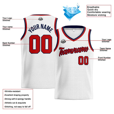 Custom Stitched Basketball Jersey for Men, Women  And Kids White-Red-Navy enthsush