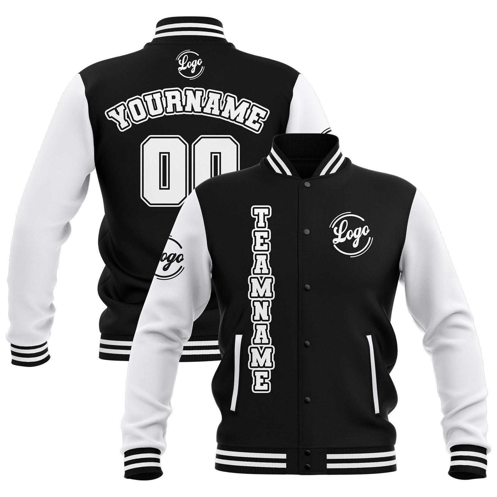 Custom Black White Waterproof Varsity Jackets Personalized Stitched Name Number Logo to Letterman Jackets enthsush