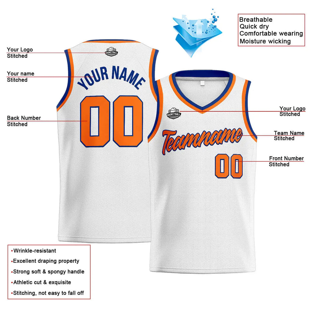 Custom Stitched Basketball Jersey for Men, Women  And Kids White-Orange-Royal enthsush