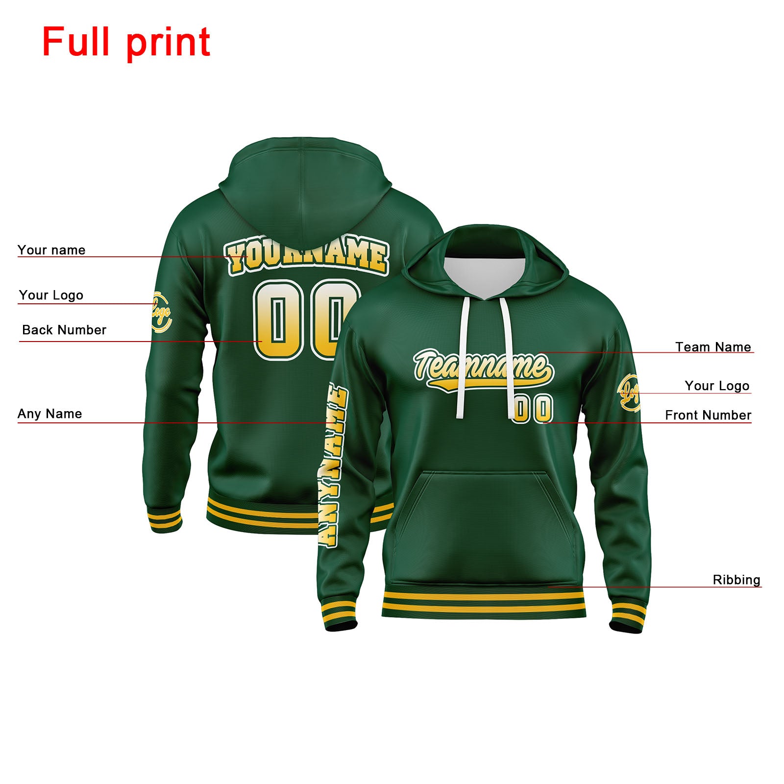 Custom Green Sweatshirt Hoodie For Men Women Girl Boy Print Your Logo Name Number enthsush