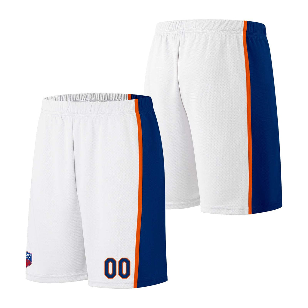 Custom basketball jersey shorts for men and women. Embroidered and printed name, number and logo White enthsush