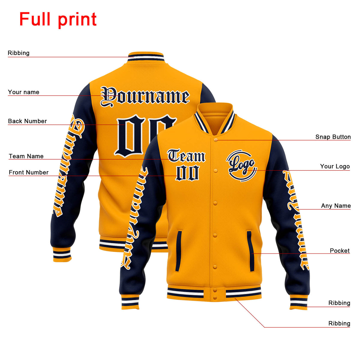 Custom Varsity Jacket Letterman jacket for Men, Women and Youth Orange Navy enthsush