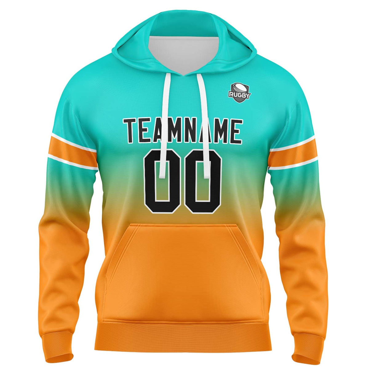 Custom Gradient Hoodie For Man Woman Girl Boy Print Your Logo Name Number Teal&Orange enthsush