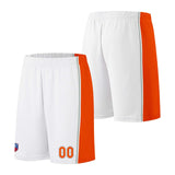 Custom basketball jersey shorts for men and women. Embroidered and printed name, number and logo White