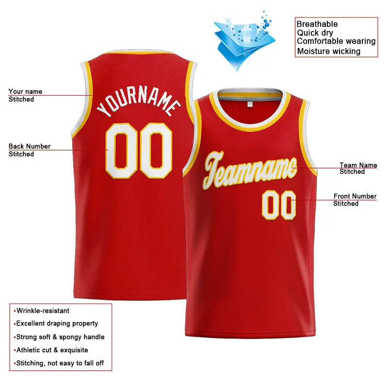 Custom Stitched Basketball Jersey for Men, Women And Kids Red-White-Yellow enthsush