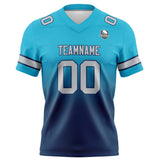 Custom Aqua Dark Blue Gradient Football Jersey Personalized Football Shirts for Men Women  Printed Team Name Number Logo