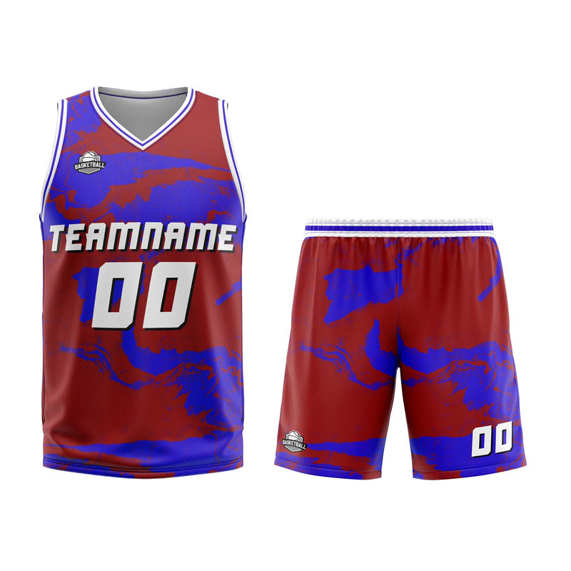 Custom Tie-dye Red Royal Basketball Jersey Uniform Suit Printed Your Logo Name Number