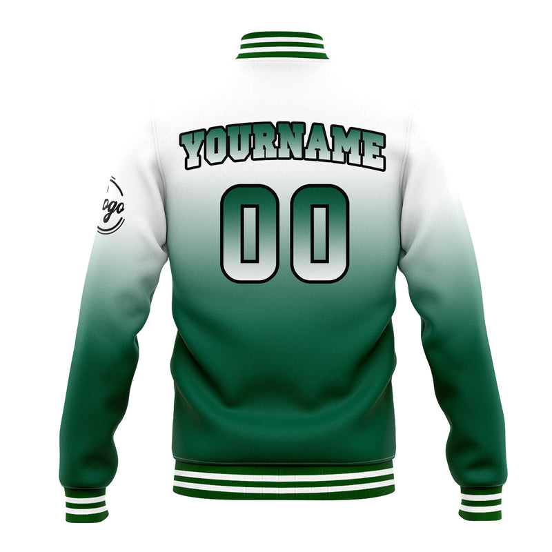 Custom Gradient Varsity Jacket Letterman jacket for Men, Women and Youth White&Green