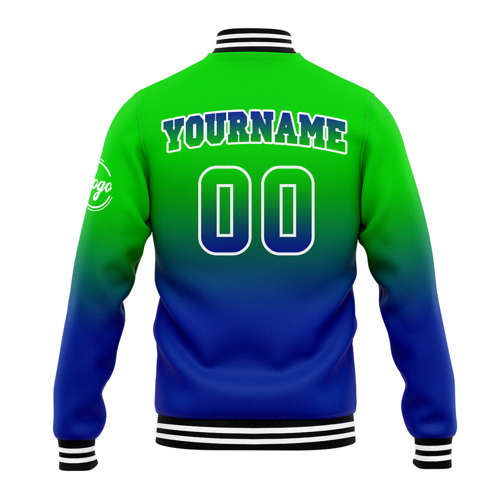 Custom Gradient Varsity Jacket Letterman jacket for Men, Women and Youth Green&Blue enthsush