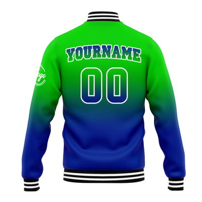 Custom Gradient Varsity Jacket Letterman jacket for Men, Women and Youth Green&Blue enthsush