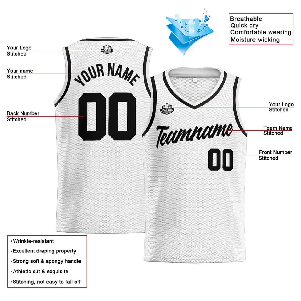 Custom Stitched Basketball Jersey for Men, Women  And Kids White-Black enthsush