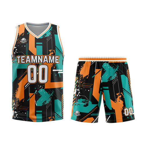 Custom Aqua Orange Basketball Jersey Uniform Suit Printed Your Logo Name Number enthsush