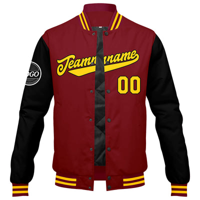 Custom Varsity Jacket Letterman jacket for Men, Women and Youth Crimson Black Yellow enthsush