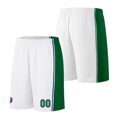 Custom basketball jersey shorts for men and women. Embroidered and printed name, number and logo White enthsush