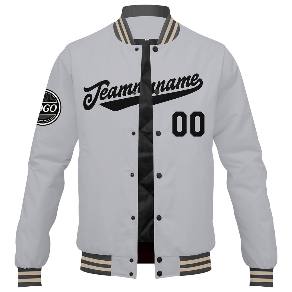 Custom Varsity Jacket Letterman jacket for Men, Women and Youth Grey Black enthsush