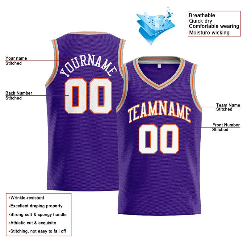 Custom Stitched Basketball Jersey for Men, Women And Kids Purple-White-Orange-Gray enthsush