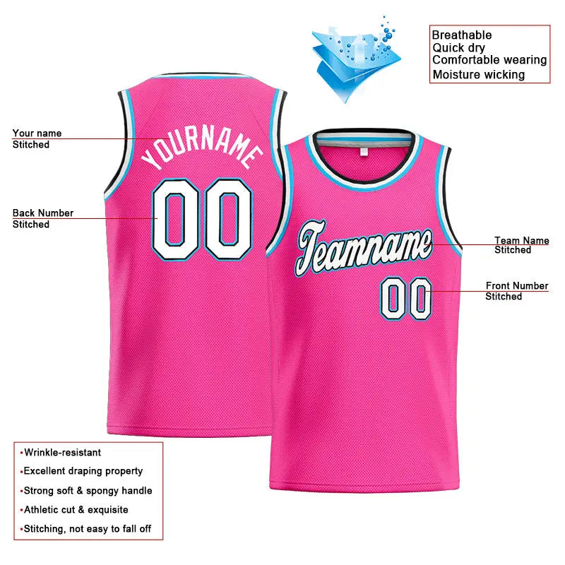 Custom Stitched Basketball Jersey for Men, Women And Kids Pink-White-Light Blue enthsush