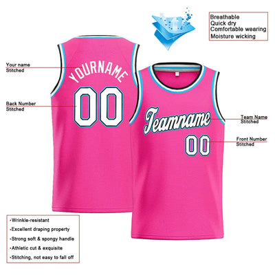 Custom Stitched Basketball Jersey for Men, Women And Kids Pink-White-Light Blue enthsush