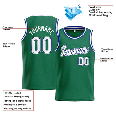 Custom Stitched Basketball Jersey for Men, Women And Kids Kelly Green-White-Royal enthsush