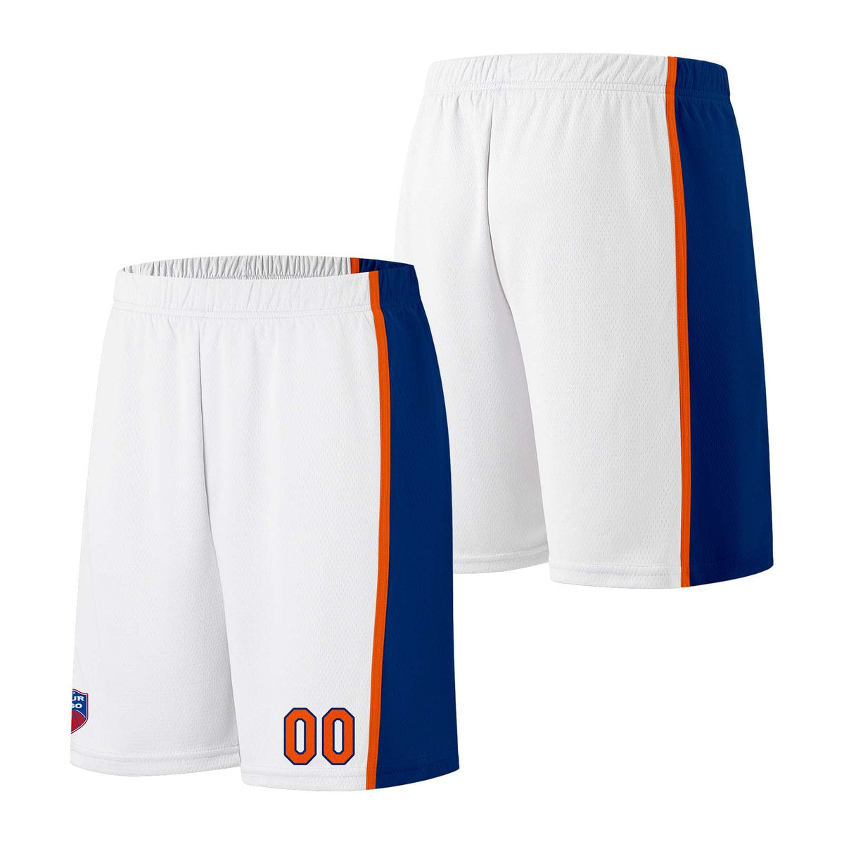 Custom basketball jersey shorts for men and women. Embroidered and printed name, number and logo White enthsush