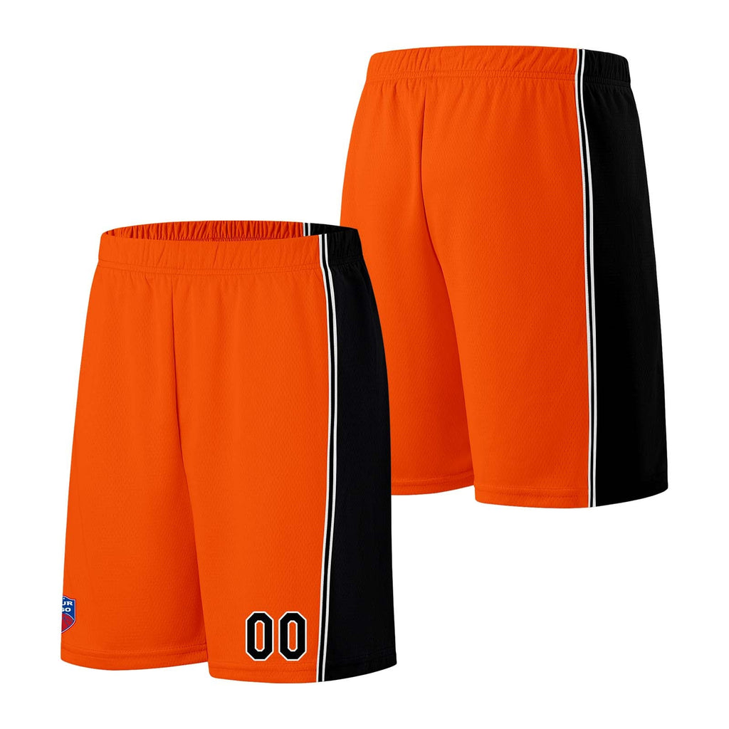 Custom basketball jersey shorts for men and women. Embroidered and printed name, number and logo Orange&Black enthsush