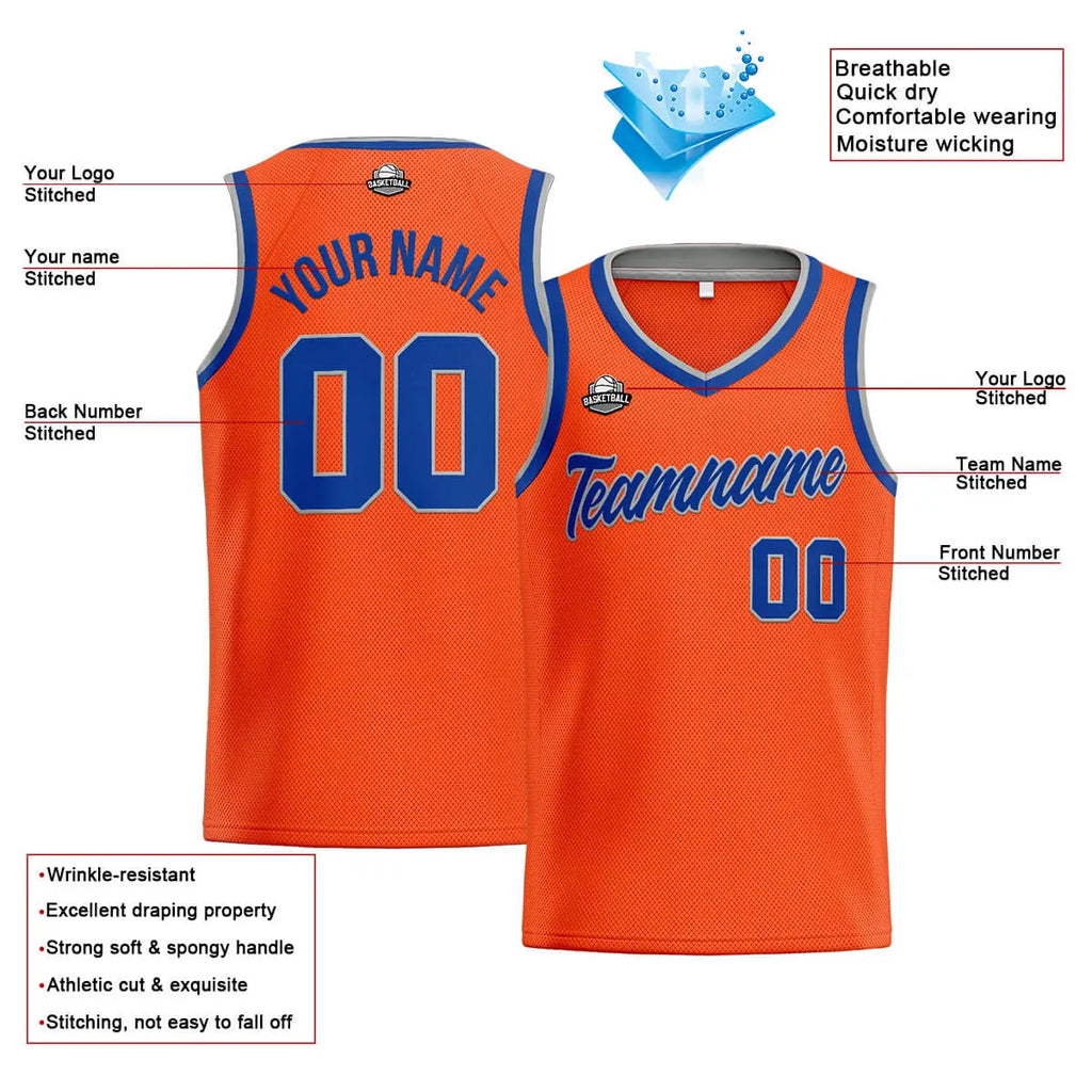 Custom Stitched Basketball Jersey for Men, Women  And Kids Orange-Royal-Gray enthsush