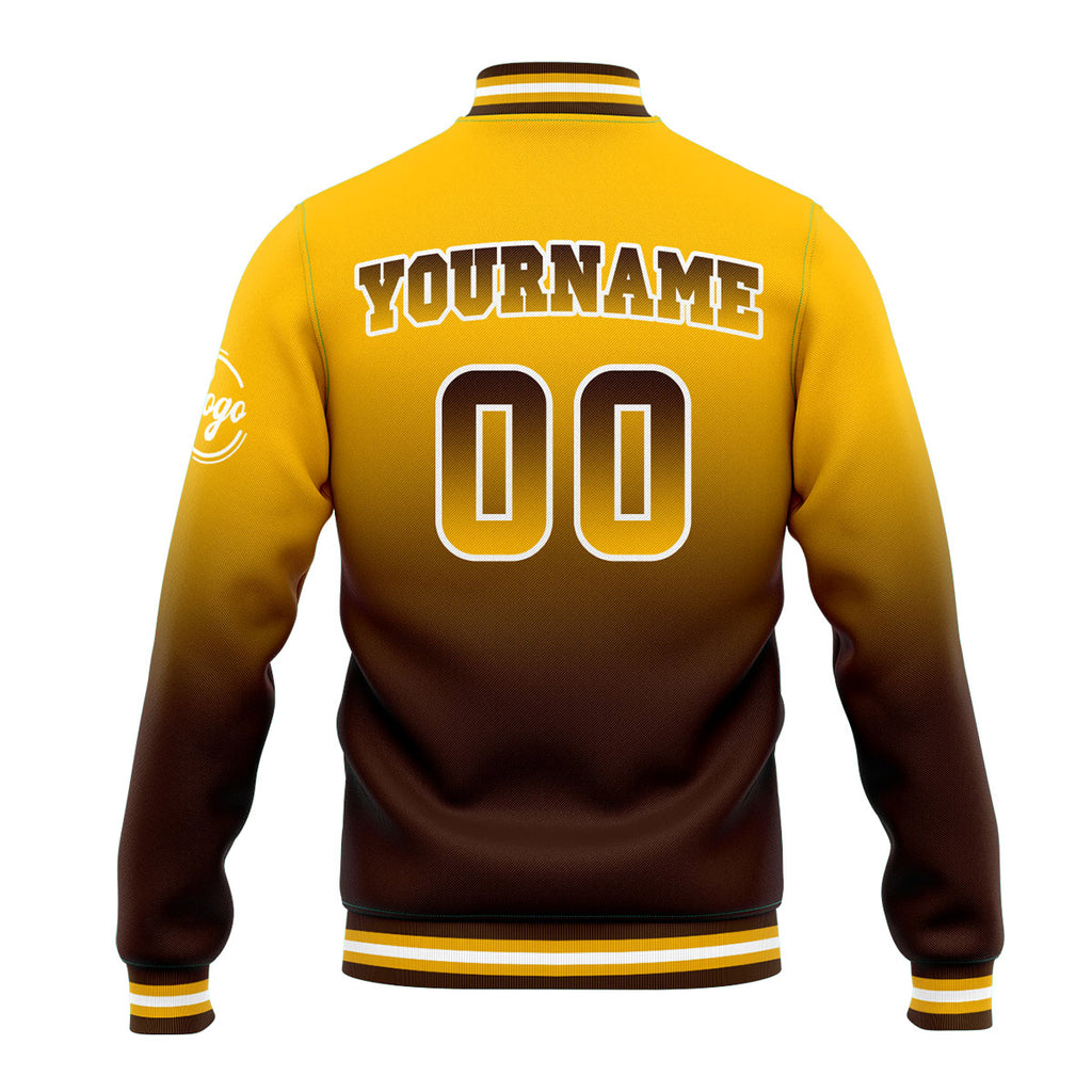 Custom Gradient Varsity Jacket Letterman jacket for Men, Women and Youth Yellow&Brown enthsush