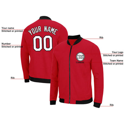 Custom Long Sleeve Windbreaker Jackets Uniform Printed Your Logo Name Number Red-White-Black enthsush