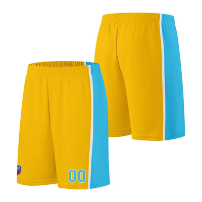 Custom basketball jersey shorts for men and women. Embroidered and printed name, number and logo Yellow&Light Blue enthsush