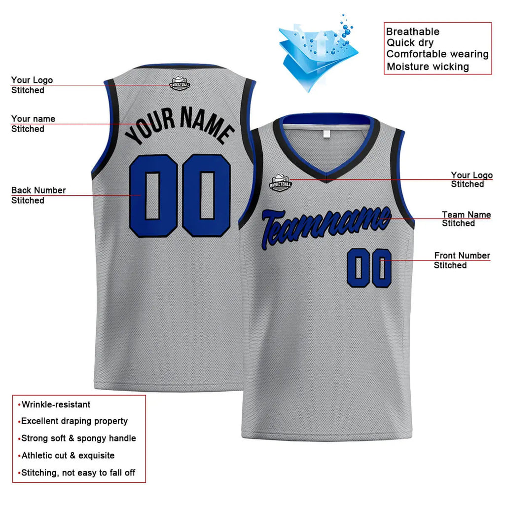 Custom Stitched Basketball Jersey for Men, Women  And Kids Gray-Royal-Black enthsush