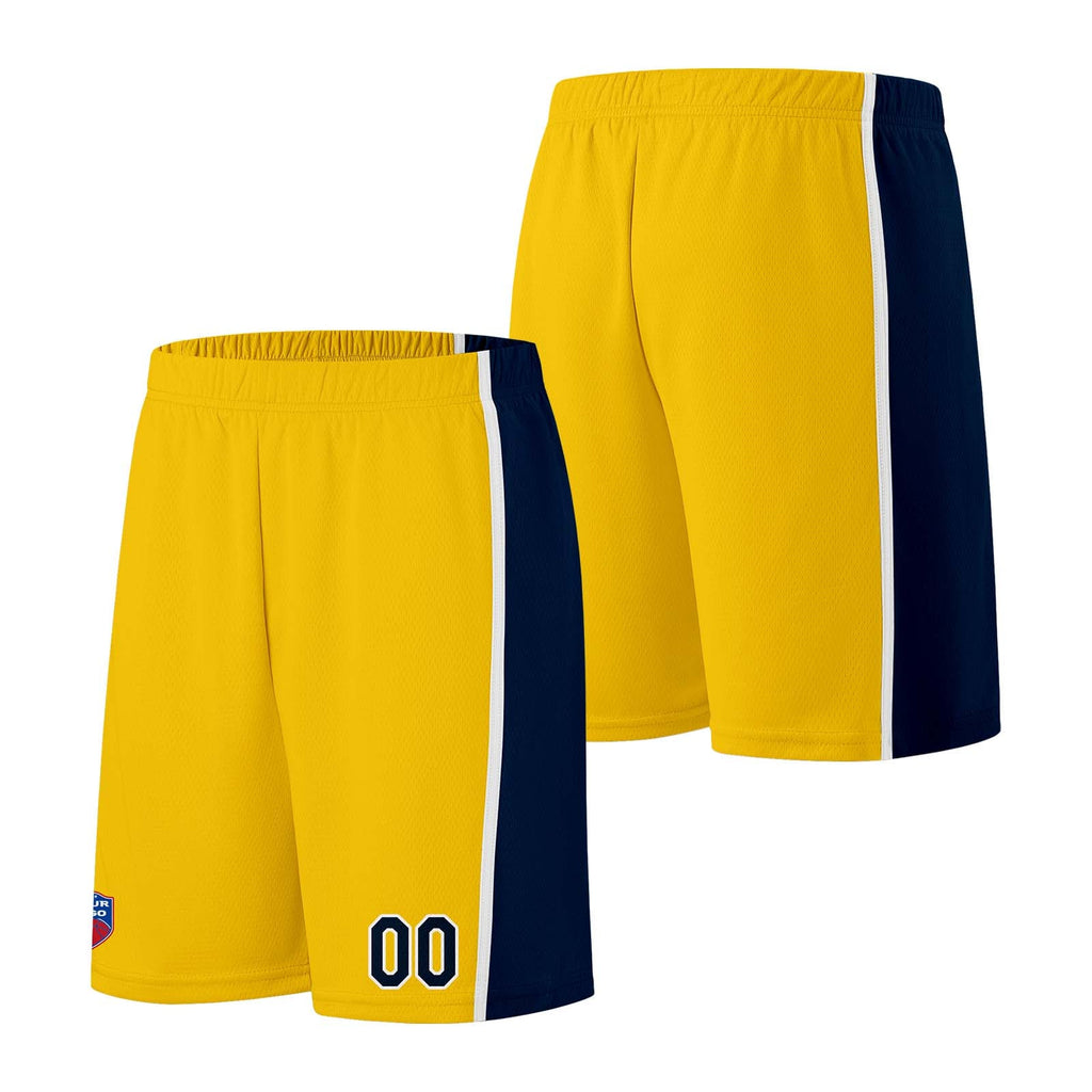 Custom basketball jersey shorts for men and women. Embroidered and printed name, number and logo Yellow enthsush
