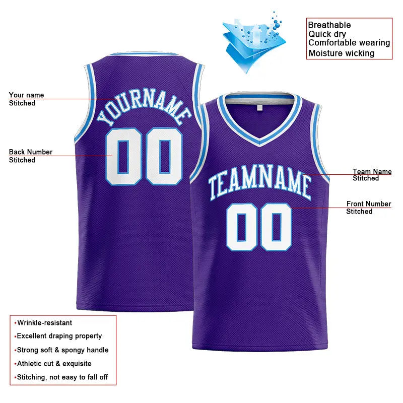 Custom Stitched Basketball Jersey for Men, Women And Kids Purple-White-Light Blue enthsush