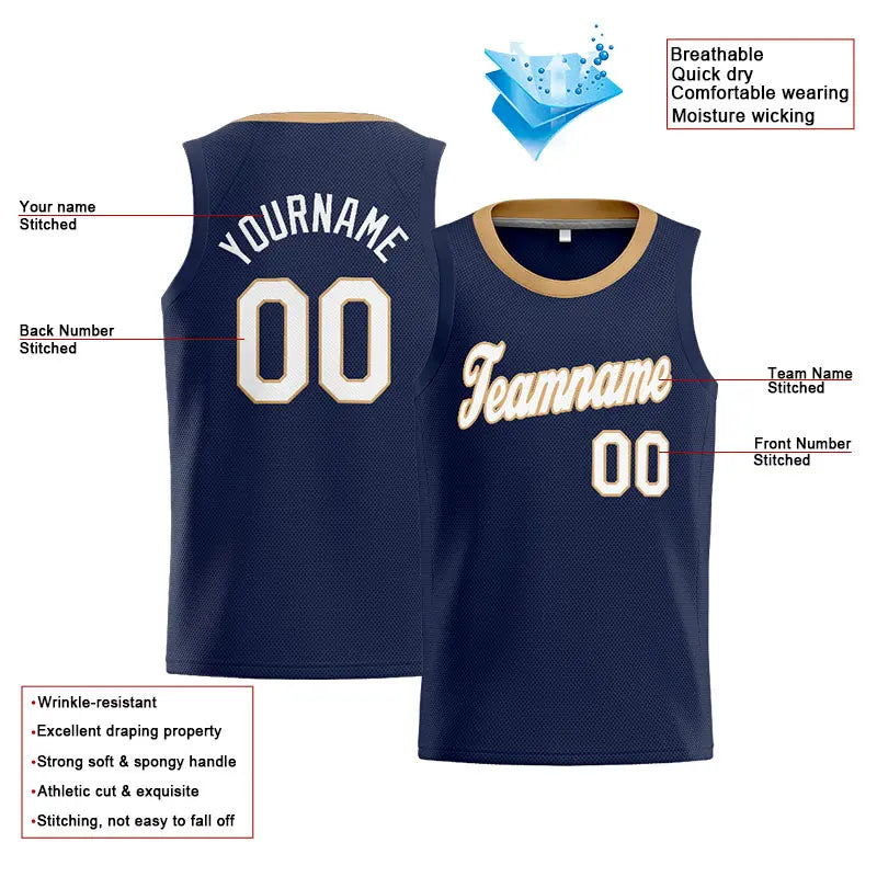 Custom Stitched Basketball Jersey for Men, Women And Kids Navy-Gold-White enthsush