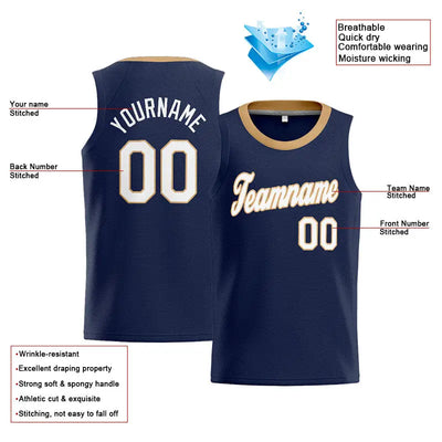 Custom Stitched Basketball Jersey for Men, Women And Kids Navy-Gold-White enthsush