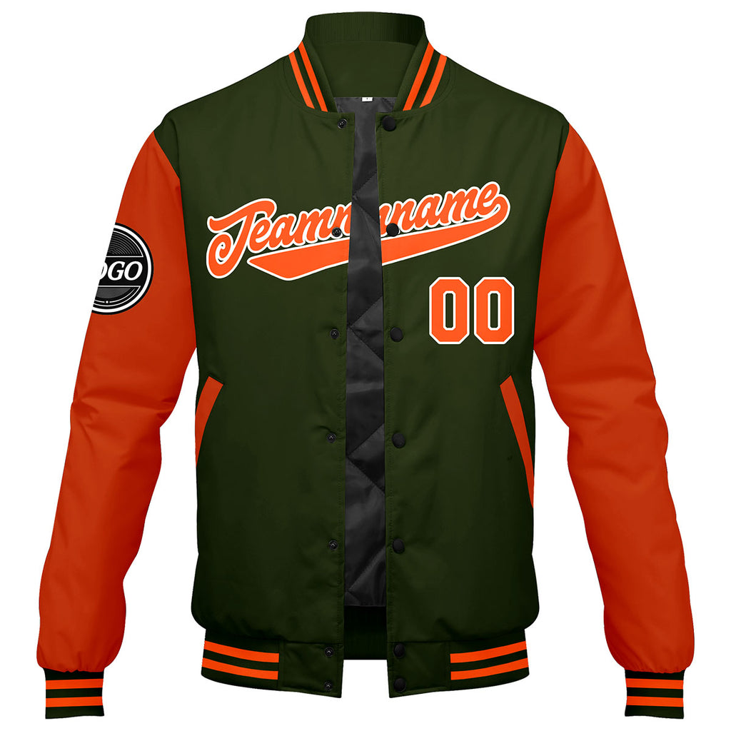 Custom Varsity Jacket Letterman jacket for Men, Women and Youth Olive green Orange enthsush
