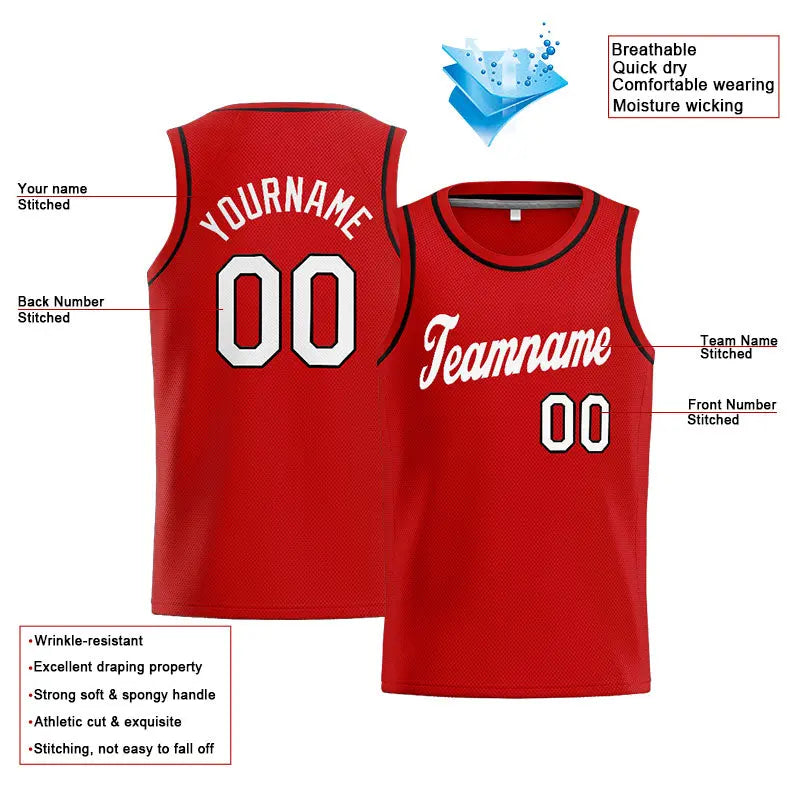 Custom Stitched Basketball Jersey for Men, Women And Kids Red-White-Black enthsush