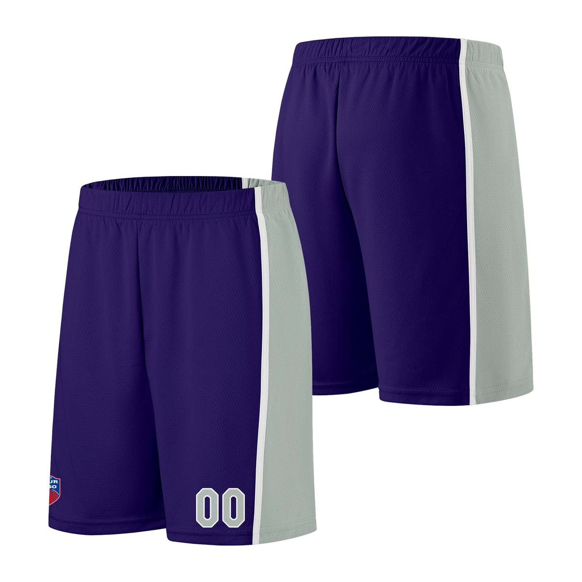 Custom basketball jersey shorts for men and women. Embroidered and printed name, number and logo Purple enthsush