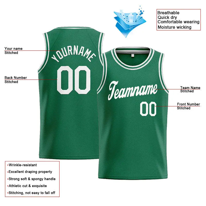Custom Stitched Basketball Jersey for Men, Women And Kids Kelly Green-White enthsush