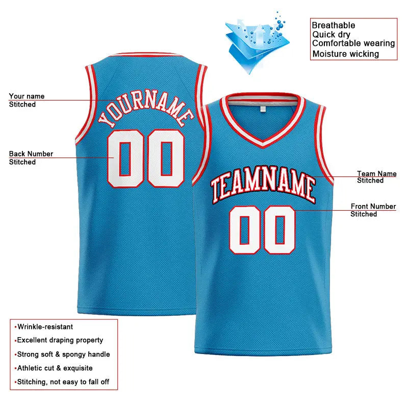 Custom Stitched Basketball Jersey for Men, Women And Kids Aqua-White-Red enthsush