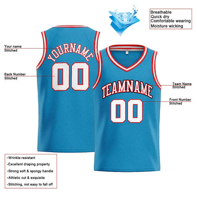 Custom Stitched Basketball Jersey for Men, Women And Kids Aqua-White-Red enthsush