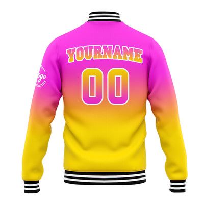 Custom Gradient Varsity Jacket Letterman jacket for Men, Women and Youth Pink&Yellow enthsush
