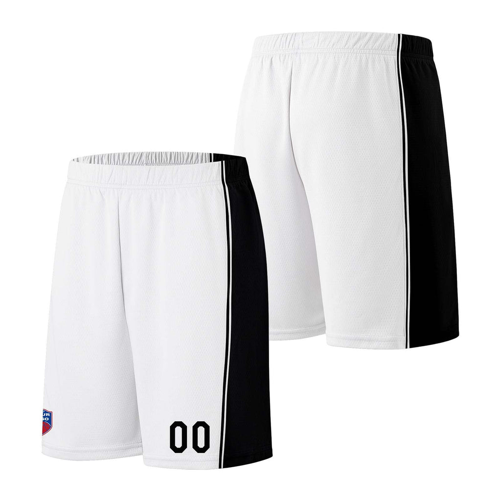 Custom basketball jersey shorts for men and women. Embroidered and printed name, number and logo White enthsush