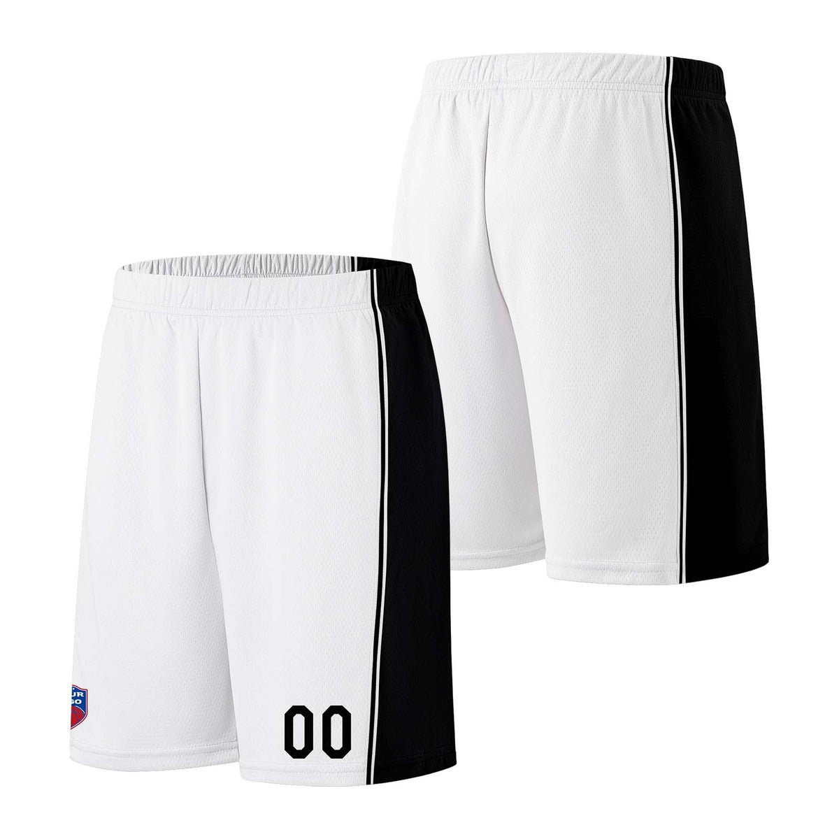 Custom basketball jersey shorts for men and women. Embroidered and printed name, number and logo White enthsush