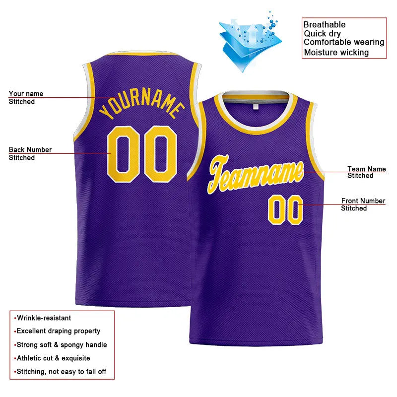 Custom Stitched Basketball Jersey for Men, Women And Kids Purple-Yellow-White enthsush
