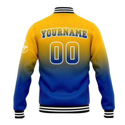 Custom Gradient Varsity Jacket Letterman jacket for Men, Women and Youth Yellow&Blue enthsush