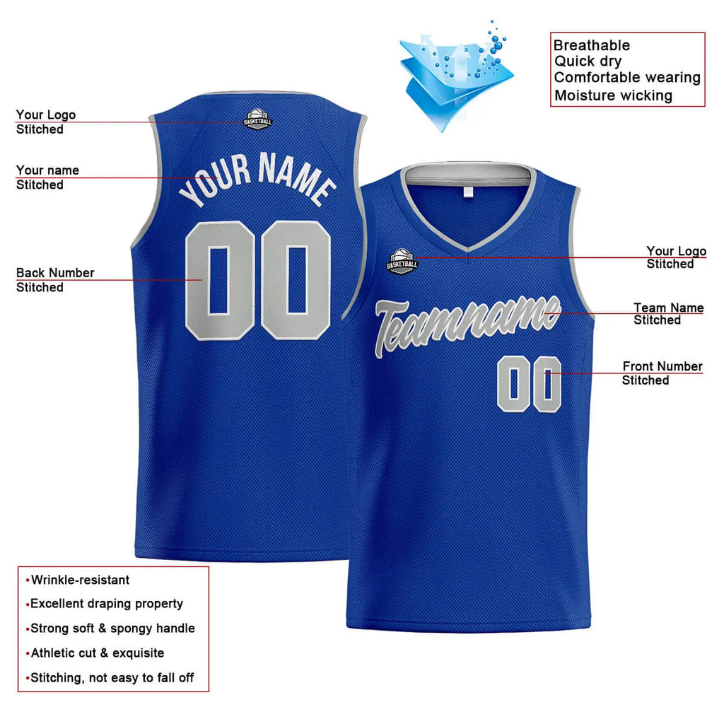 Custom Stitched Basketball Jersey for Men, Women  And Kids Royal-Gray enthsush