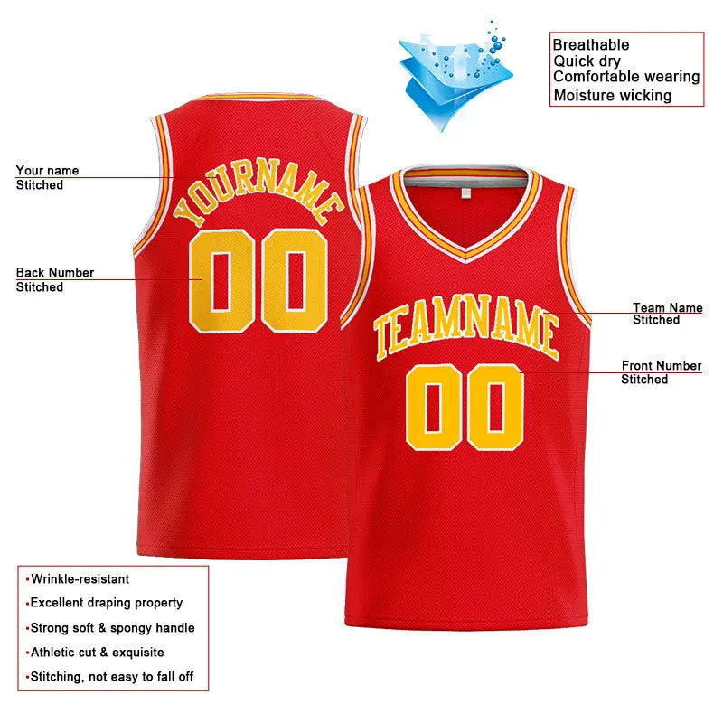 Custom Stitched Basketball Jersey for Men, Women And Kids Red-Yellow-White enthsush
